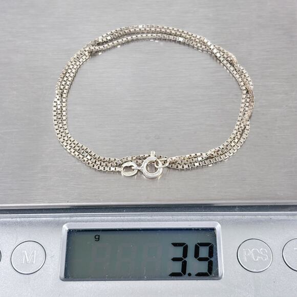 Italian Box Chain Necklace | Sterling Silver 925 20" - Picture 3 of 7